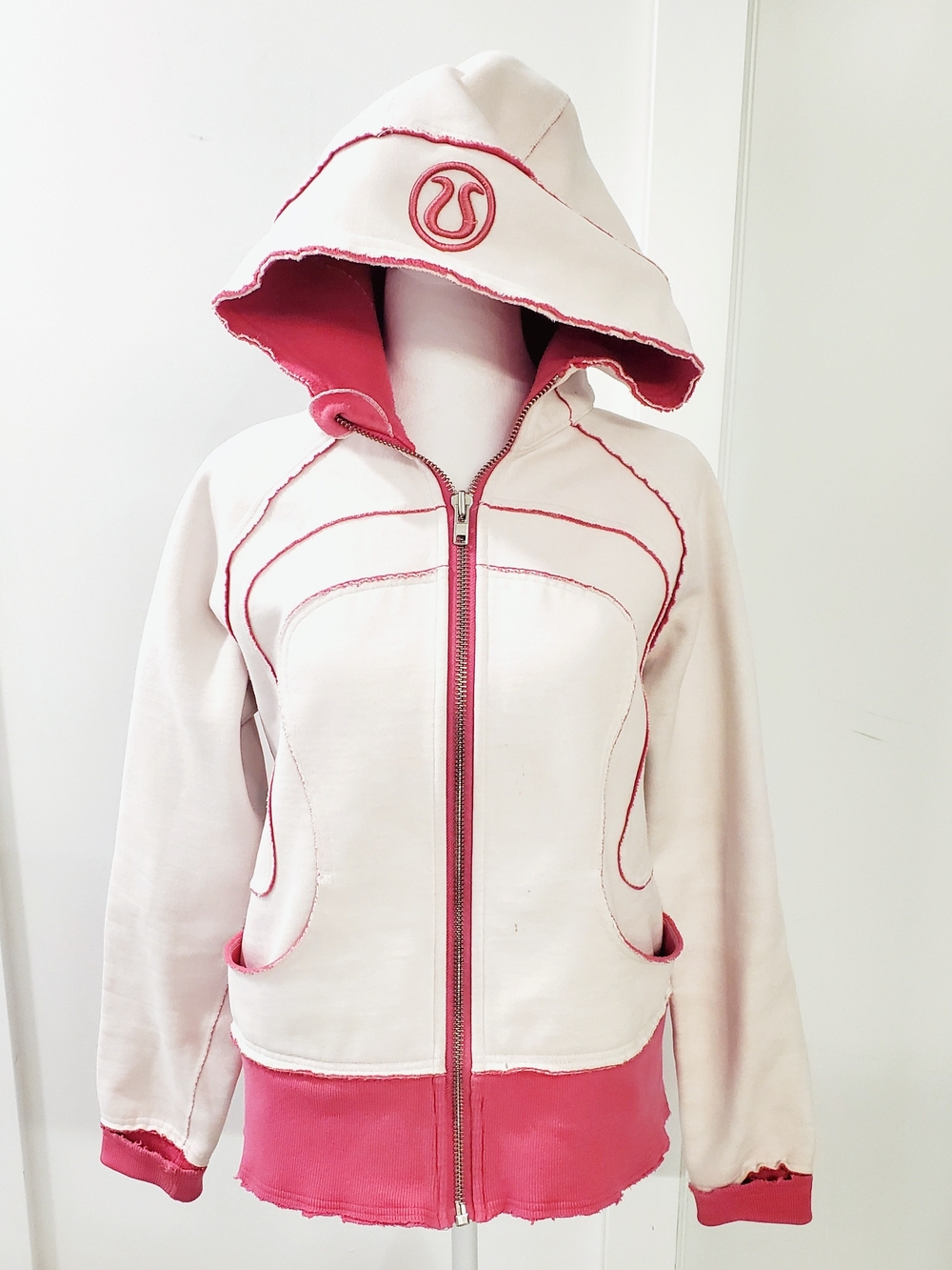 lululemon athletica Cream and Pink Hooded Zip-Up Sweatshirt